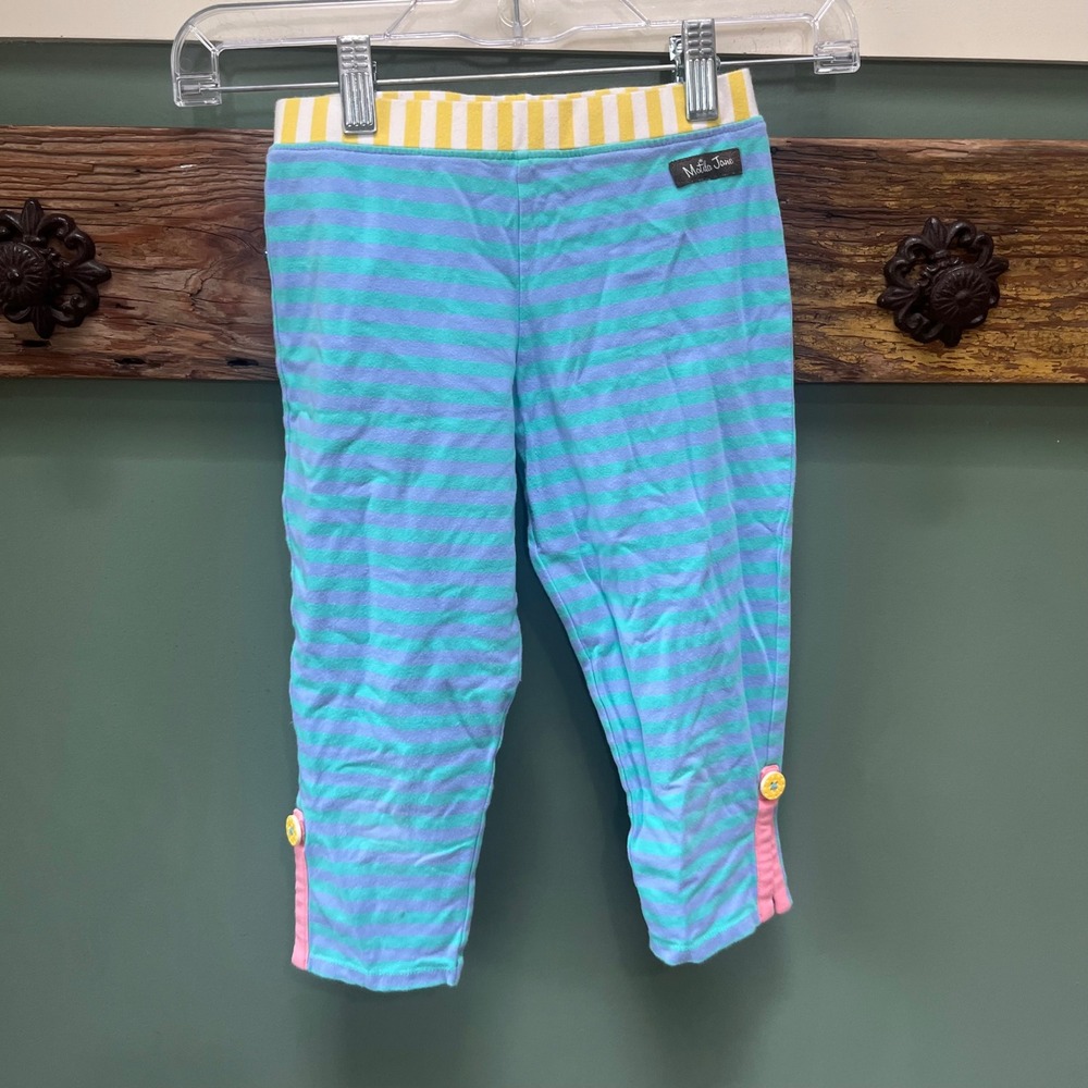 Matilda Jane Girls Purple Teal Striped Cropped Leggings Size 8 Capri Pants